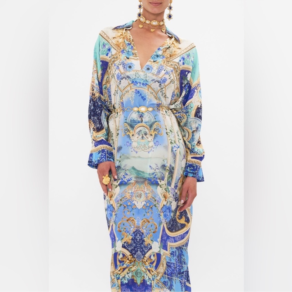 Camilla Silk Heavy Crystal Wing Collar Kaftan Maxi, 
$498 $1,000